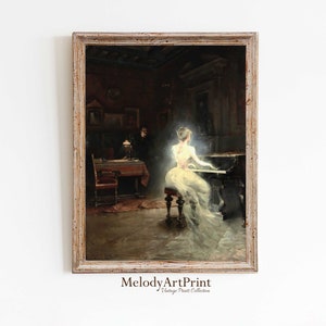 Ghost Wall Art, Ghost Plays the Piano, Ghost Art, Dark Academia Wall Art, Vintage Ghost Painting, Printable Download, Gothic Wall Art Print