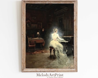 Ghost at Piano Vintage Art Print: Gothic Dark Academia (Digital Download)