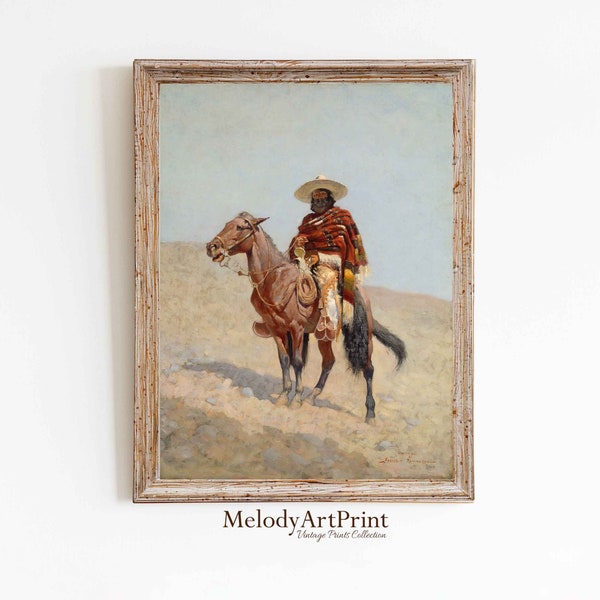 Cowboy Portrait Vintage Oil Painting, Western Wall Art, Equestrian Horse Vintage Painting, Modern Farmhouse Cabin Decor, Digital Printable