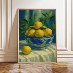 Zitrone Stillleben Poster, Chinoiserie Stil Küche Wandkunst, modernes Dekor Zitrusfrüchte, druckbare Obst Illustration, Instant Download