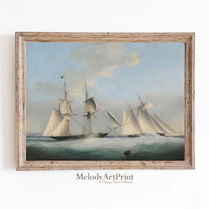 Sailboat Painting, Sailing Oil Painting, Minimal Nautical Wall Print, Antique Art Print, Coastal Wall Decor, Beach Wall Art, Vintage Print