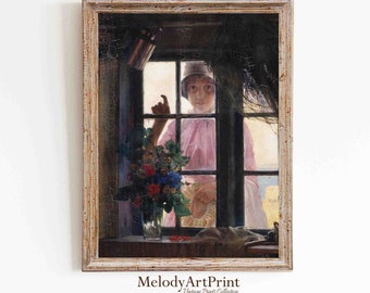 Woman at Window Vintage Bathroom Art Print (Digital Download)