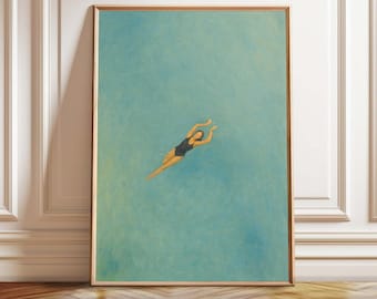 Woman in Water Print: Minimalist Swimming Pool Wall Art (Printable Digital Download)