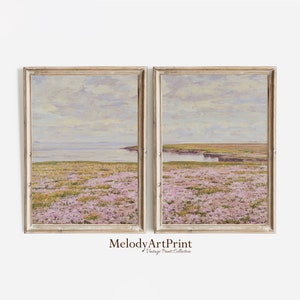 Wildflower Field Set of 2 Prints, Country 2 Pieces Vintage Wall Art, Coastal Painting, Neutral Split Print, Farmhouse Decor, PRINTABLE Art
