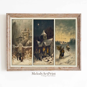 Christmas Print Antique Wall Decor | WINTER PAINTING Digital Download | Vintage Winter Landscape Print | Farmhouse Winter Printable Wall Art