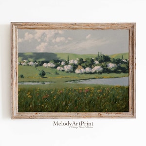 Vintage Fields Landscape Digital Print, Printable Neutral Country Wall Art, Countryside Painting, Rustic Farmhouse Decor - PRINTABLE
