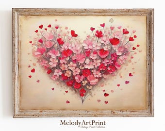 Vintage Heart Flowers Valentine's Day Art Print (Digital Download)