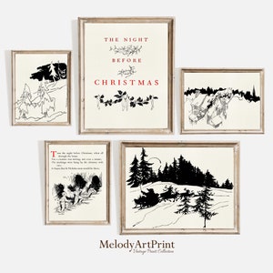 Classic Christmas Quotes, Minimalist Line Art, Set of 3 Prints, Modern Neutral Christmas, Gallery Wall Art Set, The Night Before Christmas