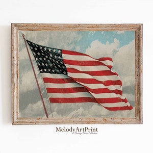 Vintage US Flag Painting, USA Flag Poster, Flag Art Print, United States Flag Art, American Flag Wall Art, Fourth of July Art, PRINTABLE Art
