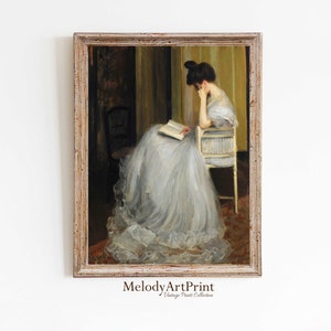 Victorian Woman Reading Painting: Moody Antique Art Print (Digital Download)