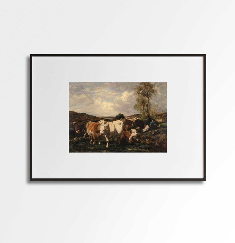 Vintage Cow Print Neutral Country Wall Art Cow Art Etsy