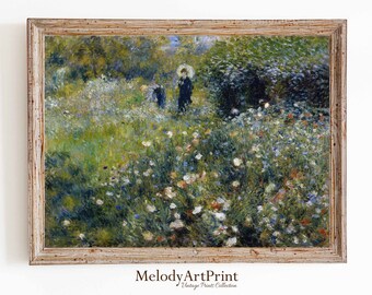 Vintage Woman in Garden Painting: Antique French Country Landscape (Digital Download)