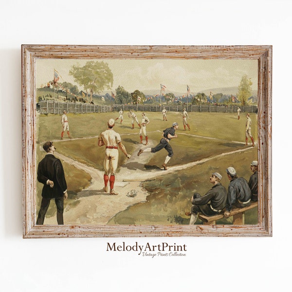 Baseball-Druck, Vintage-Drucke, Sportposter, Baseball-Fan-Geschenk, Vintage-Baseball-Kunst, herunterladbar zum Ausdrucken, Schläger, Handschuh, Ball