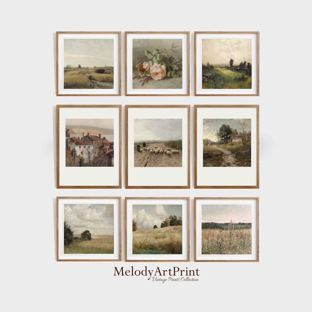 Printable Vintage Wall Art Prints Set of 9, Square Antique Oil Painting ...