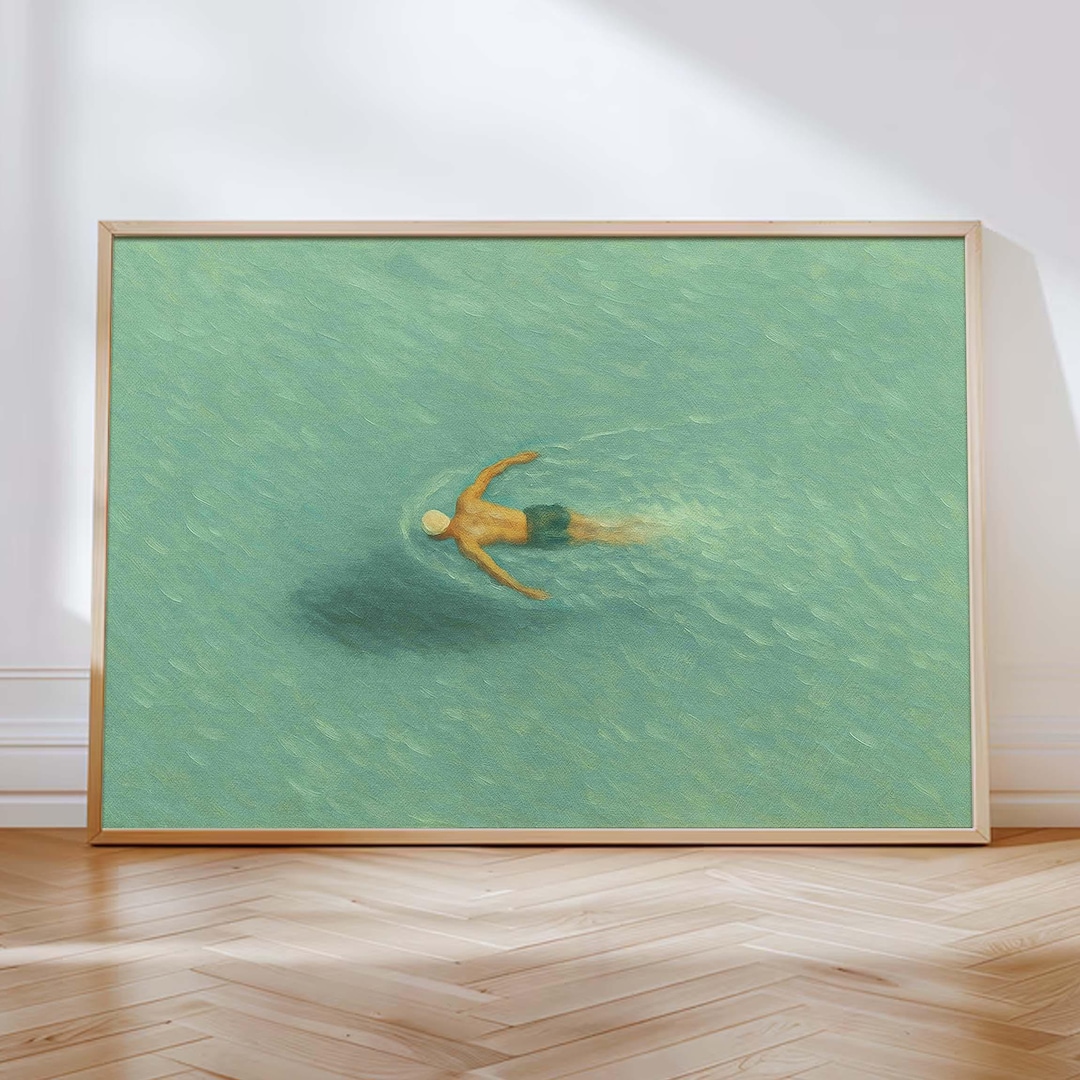Green Abstract Swimmer Art Print: Minimalist Pool Painting (printable ...