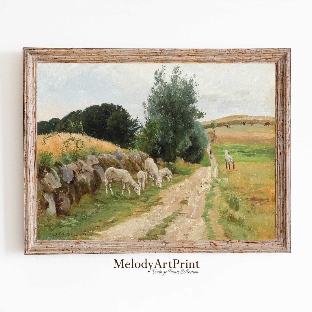 Printable Sheep Oil Painting | Vintage Cottage Wall Art | Summer ...