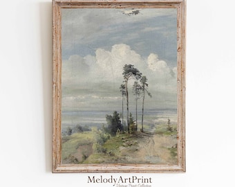 Vintage Coastal Landscape Painting: Beach House Decor (Printable Wall Art)