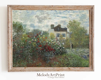 Peinture à l'huile de roseraie, art cottage imprimable vintage, impression en sourdine vintage d'été, téléchargement numérique