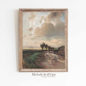 Printable Country Oil Painting, Vintage Landscape Print, Moody Dramatic Nature Painting, Vintage Scenery Decor, Farmhouse Printable Wall Art