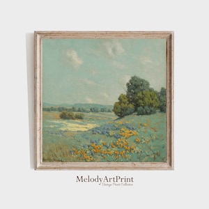 Wildflower Field Square Print | Vintage Farmhouse Wall Decor | Landscape Painting | Country Art Print | PRINTABLE Square Wall Art