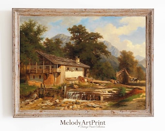 Paysages imprimables | peinture vintage de paysage de campagne d'impression | Téléchargement numérique