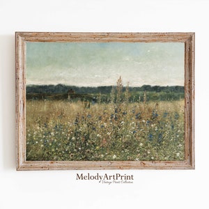 Printable Wildflower Field Landscape Vintage Painting, Antique Landscape Art Print, Country Field Autumn Wall Art Digital Download