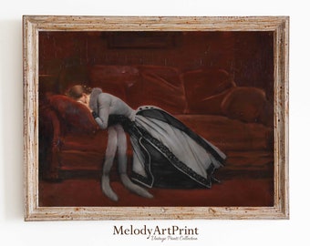 Vintage schilderij vrouwportret: humeurige antieke kunst (digitale download)