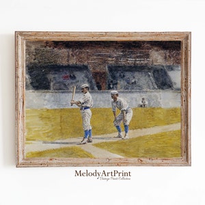 Vintage Baseball Print, Vintage Painting, Sports Poster, Baseball Fan Gift, Vintage Baseball Art, Downloadable Printable, Bat, Glove, Ball