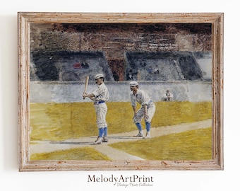 ヴィンテージ野球絵画プリント、スポーツウォールアート（ダウンロード可能）