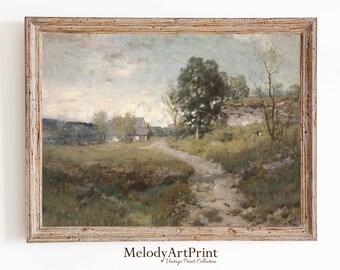Country Landscape Painting Print - Vintage Farmhouse Decor PRINTABLE Art