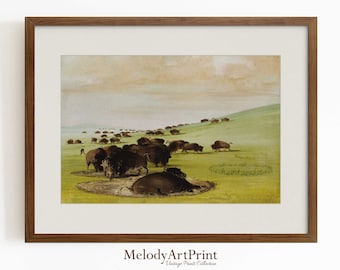 Vintage Büffel Herde Druck: Rustikale Farmhaus Wand Kunst (Digitaler Download)
