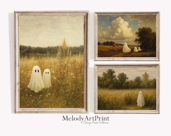 Vintage Halloween Geist Print Set: Spooky Cottage Dekor (Digitaler Download, 3er Set)
