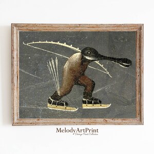Winter Vintage Painting Wall Art Print, The Garden of Earthly Delights Right Panel Detail Skating Monster