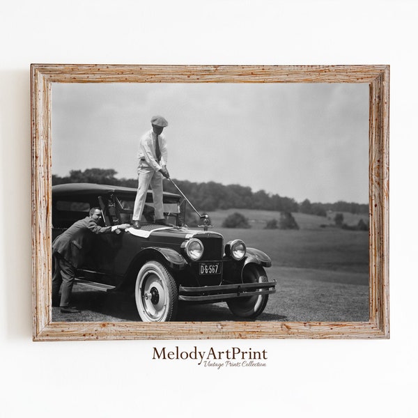 Golfer Vintage Fotografie Druck, Golf Sport Wandkunst, alte Fotodrucke, lustige Kunstwand, antikes Auto Poster, digitaler Download, druckbare Kunst