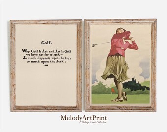 Vintage golfkunstprints: golfercadeauset van 2 (downloadbaar)