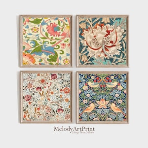 4er Set William Morris Drucke, Jugendstil Dekor, Botanische Illustration, Blumen Poster, Dekoration, Vintage Kunst, druckbare Wandkunst