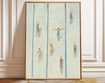 Minimalist Swimming Pool Print: Tiny Swimmers, Summer Beach House Decor (Digital Download)