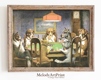 Funny Poster Dogs Playing Poker Vintage Painting, Digital Download, Casino Wall Art, Prints, Printable Art Vintage Poster, Bar Wall Decor