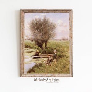 Landscape Vintage Painting | Soft Neutral Tones | Vintage River Artwork | Printable Wall Art | Digital Download
