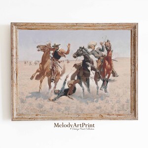 Cowboy Western Printable Art, Cowboy Riding Horse Painting, Western Wall Art, Vintage Oil Painting, Cowboys Oil Painting, Rustic Wall Art