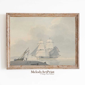 Printable Sailboat Watercolor, Coastal Painting, Vintage Wall Art, Digital Art Print, Coastal Landscape Art, Mediterranean Painting