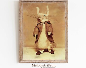 Vintage Bunny Rabbit Art Print: Rustic Whimsical Animal Illustration (Digital Download)