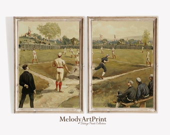 Vintage Baseball Art Prints Set: Antique Sports Posters (Digital Download)