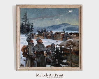 Vintage Weihnachtssoldaten druckbare Kunst, Winterszene (Digitaler Download)