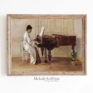 Woman Playing Piano Print I Antique Pianist Painting | Music Wall Art | Vintage Woman Portrait | Music Lover Gift | Digital Download
