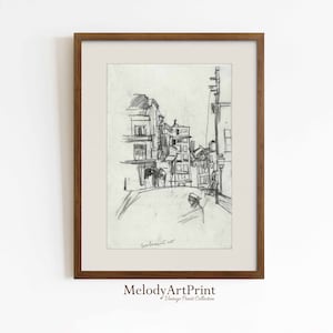 Vintage City Sketch Art Print - Instant Download - Charcoal Drawing Wall Art - Urban Landscape Printable - Rustic Home Decor