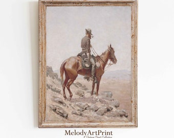 Vintage Cowboy Painting: Rustic Western Decor (Digital Download)