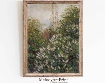Vintage Lilac Tree Oil Painting: Spring Meadow Print (Digital Download)