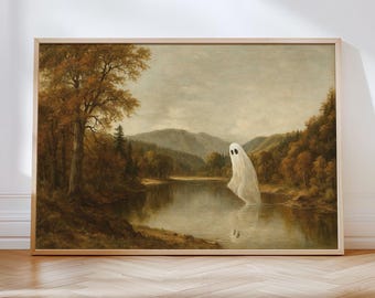 Impression fantôme vintage : oeuvre d'art murale effrayante d'Halloween, décoration sombre du monde universitaire (téléchargement numérique)