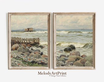 Vintage Beach Prints Set: Coastal Gallery Wall Art (Digital Download)